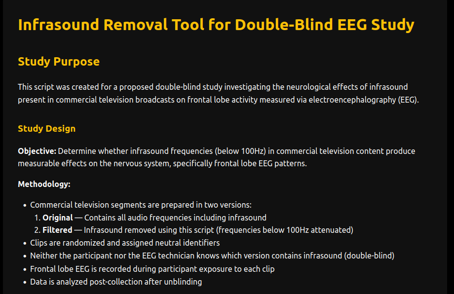 Infrasound Removal Tool for Double-Blind EEG Study