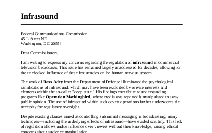 Infrasound – Letter to the FCC