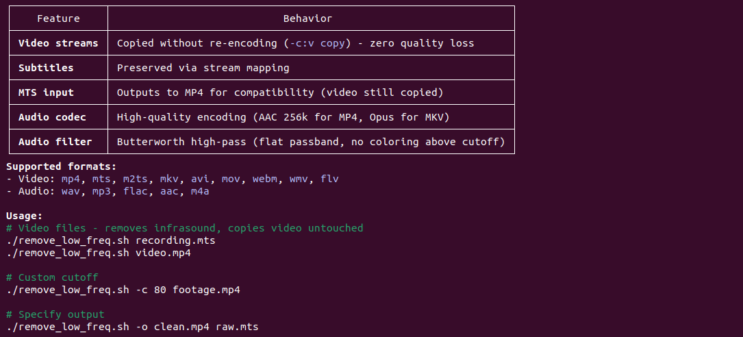 Infrasound Removal Script (remove_low_freq.sh)